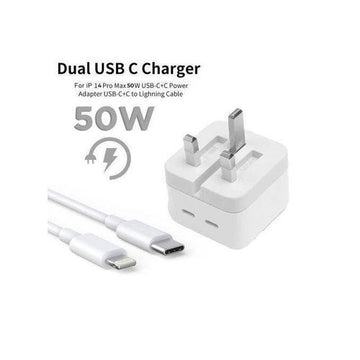 iPhone 14 Pro Max 50W USB-C+C Power Adapter USB-C to Lightning Cable